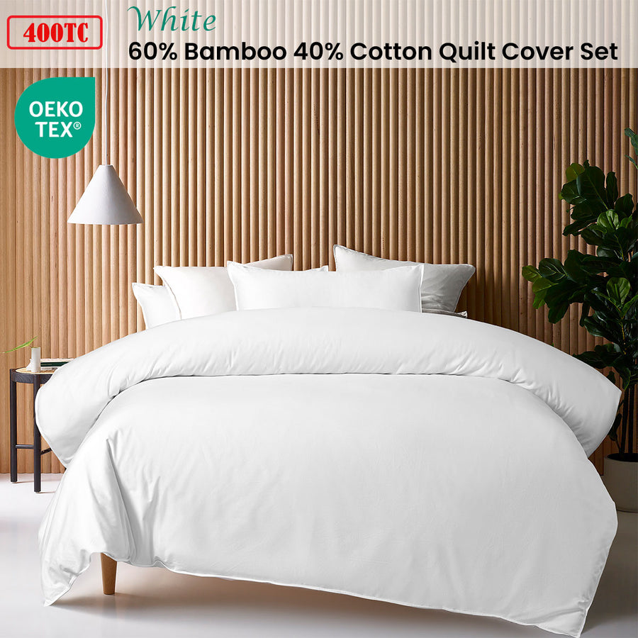 Accessorize 400TC White Bamboo Cotton Double Stitched Quilt Cover Set - Single - SuperSaverAU - view 1