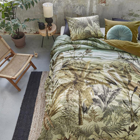 Bedding House Banda Green Cotton Quilt Cover Set Queen - Banana/Palm Trees Print - SuperSaverAU - view 1