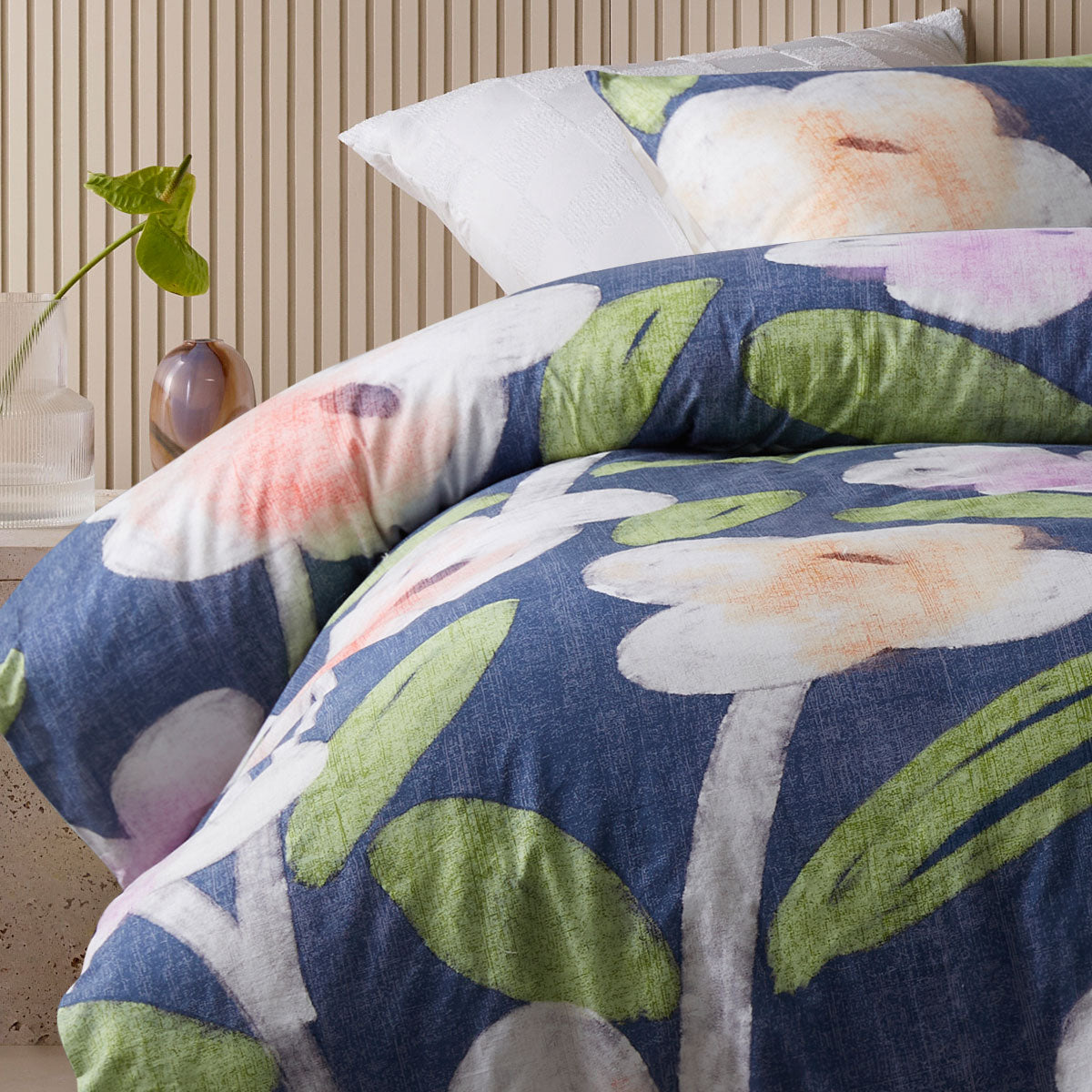 Accessorize Bella Cotton Floral Quilt Cover Set - Blue, Single