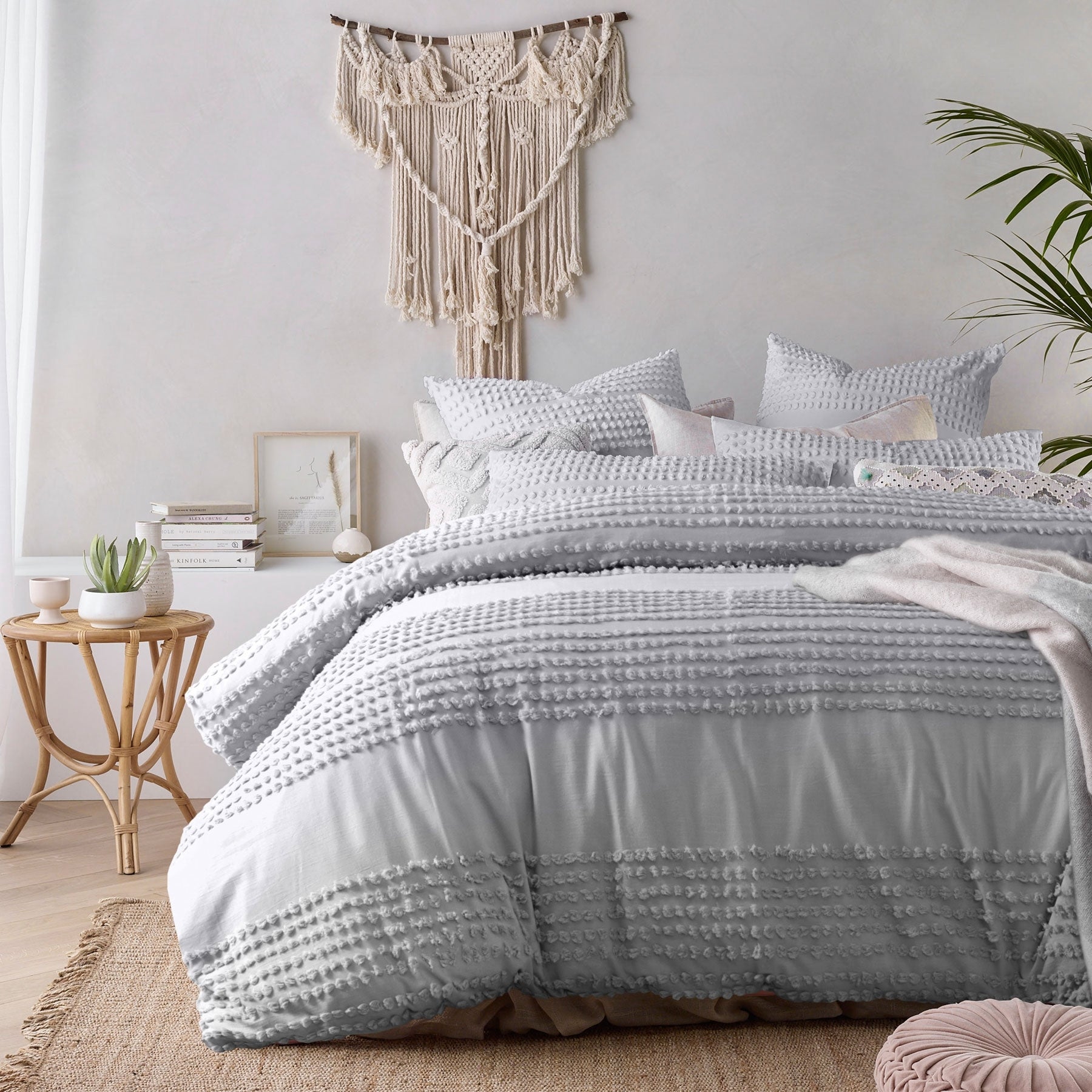Vintage Homewares Betty Silver Washed Cotton Quilt Cover Set Double - Appliqué Design, 225 Thread Count - SuperSaverAU - view 1
