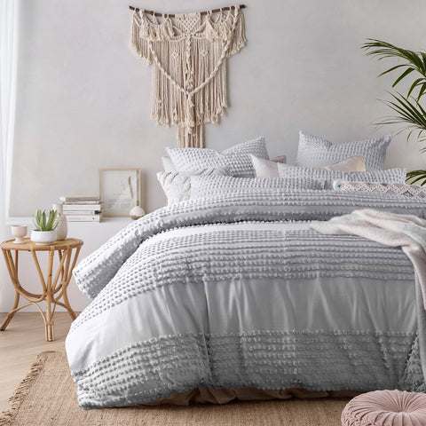 Vintage Homewares Betty Silver Washed Cotton Quilt Cover Set Queen - Appliqué Design, 225 Thread Count - SuperSaverAU - view 1