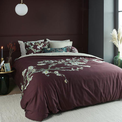 Bedding House Van Gogh Blossom Dark Red Cotton Quilt Cover Set Queen - SuperSaverAU - view 1