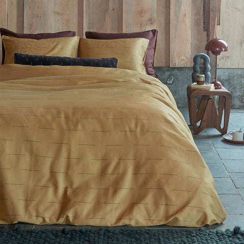 PIP Studio Yellow Cotton Sateen Quilt Cover Set Queen - Diagonal Stripes - SuperSaverAU - view 1