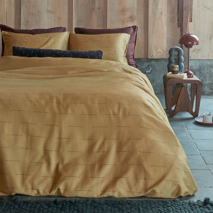 PIP Studio Yellow Cotton Sateen Quilt Cover Set Queen - Diagonal Stripes - SuperSaverAU - view 1