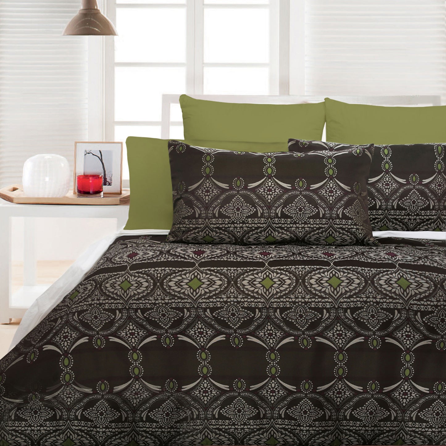 Accessorize Bosa Green Quilt Cover Set - King, Jacquard Motif, Soft Feel