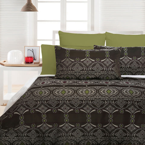 Accessorize Bosa Green Quilt Cover Set - King, Jacquard Motif, Soft Feel - SuperSaverAU - view 1