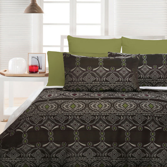 Accessorize Bosa Green Quilt Cover Set - King, Jacquard Motif, Soft Feel
