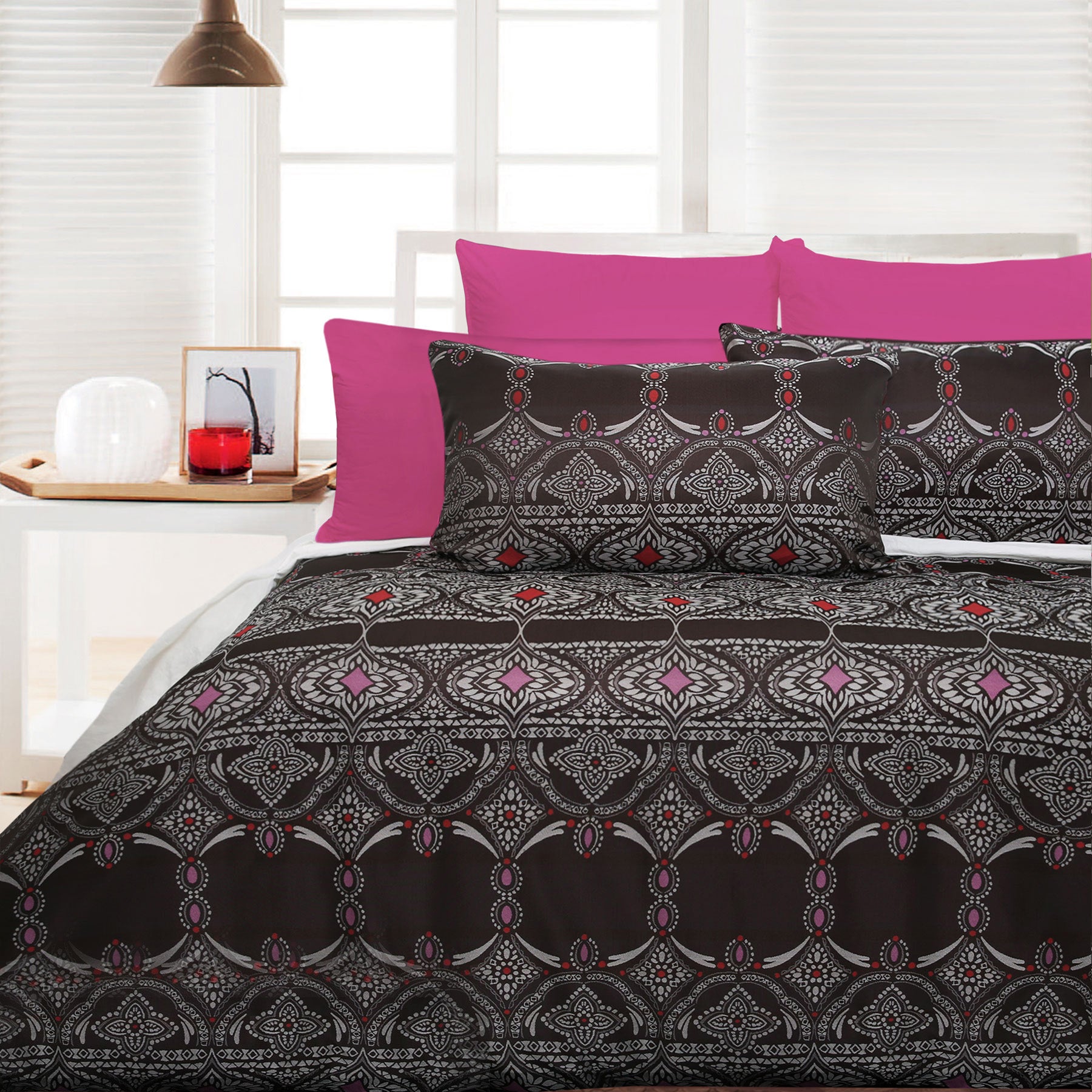 Accessorize Bosa Pink Quilt Cover Set - King, Jacquard Motif, Soft Feel - SuperSaverAU - view 1