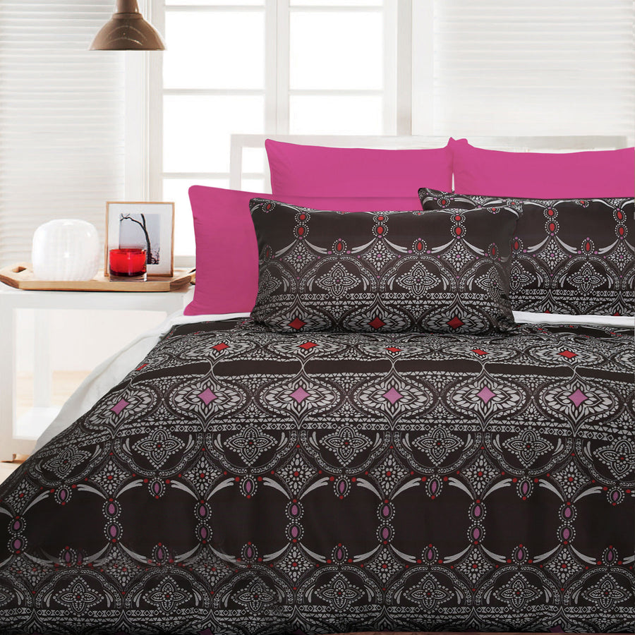 Accessorize Bosa Pink Quilt Cover Set - King, Jacquard Motif, Soft Feel - SuperSaverAU - view 1