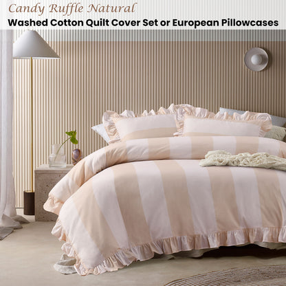 Vintage Design Homewares Candy Ruffle Natural Quilt Cover Set King - Cotton