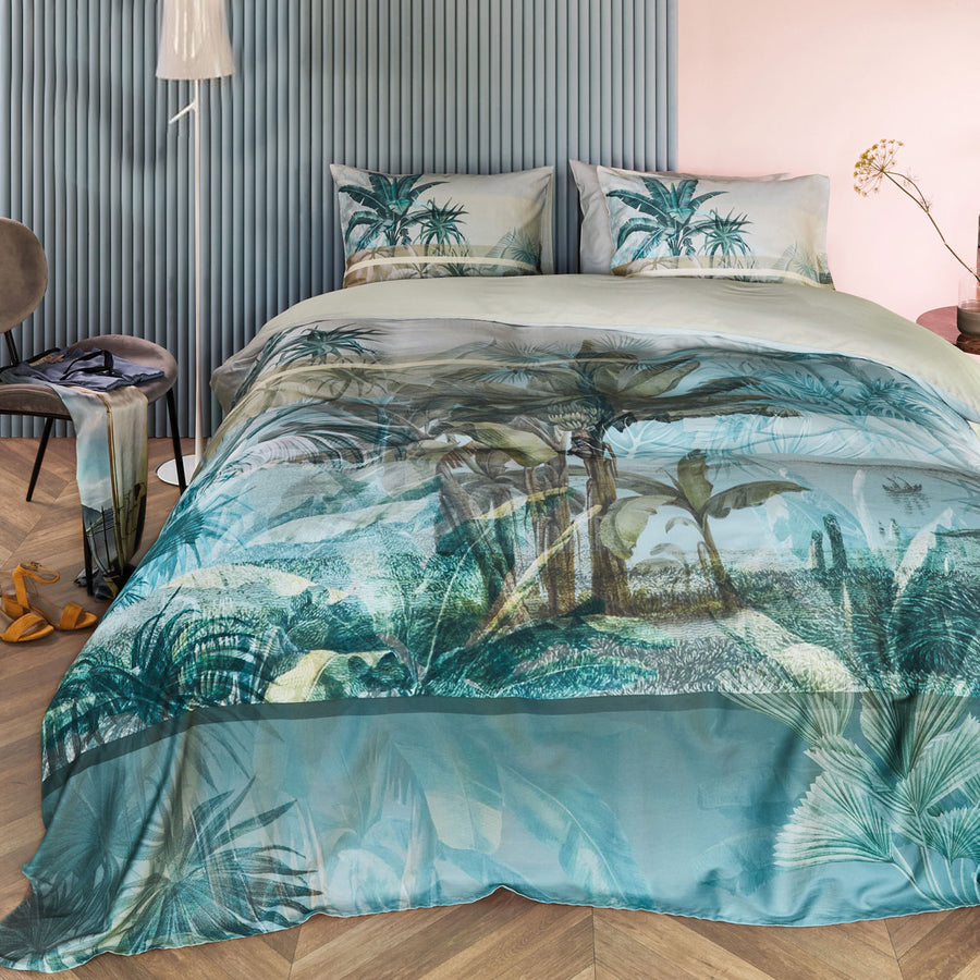 Bedding House Canopy Blue Green Cotton Sateen Quilt Cover Set King - Botanical Print - SuperSaverAU - view 1