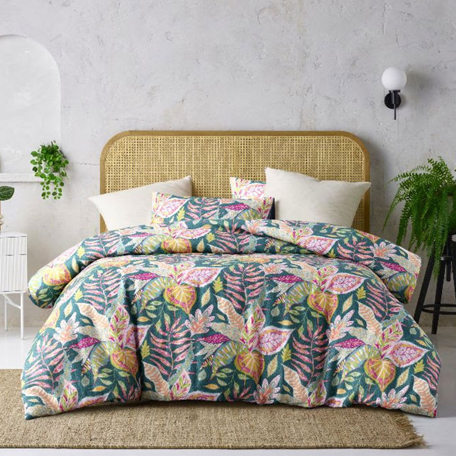 Accessorize Carmila Printed Linen Cotton Quilt Cover Set Queen - Botanical Design - SuperSaverAU - view 1