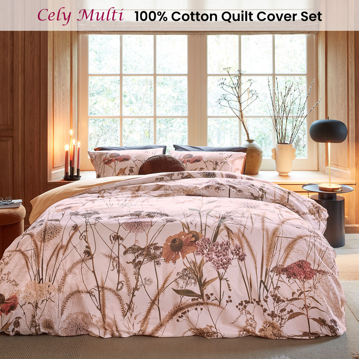 Bedding House Cely Cotton Floral Quilt Cover Set 144TC - Multi, Queen