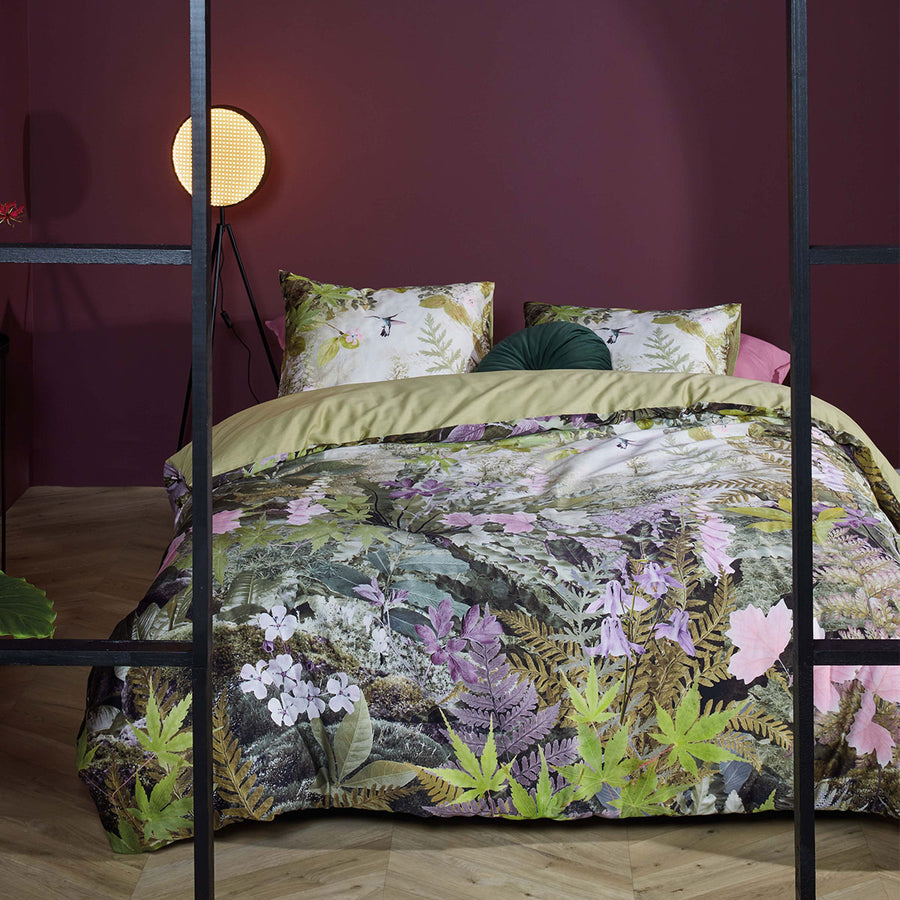 Bedding House Charming Green Cotton Sateen Quilt Cover Set King - Floral Design, 220 TC - SuperSaverAU - view 1