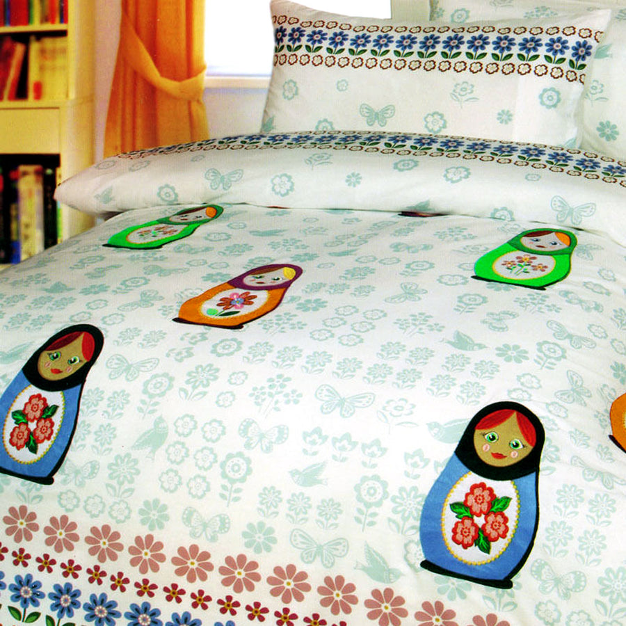 Happy Kids Chenka Quilt Cover Set Double - Matryoshka Dolls Embroidery, 180 TC - SuperSaverAU - view 1