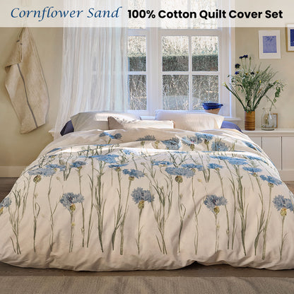 Bedding House Cornflower Sand Queen Cotton Percale Quilt Cover Set - Floral