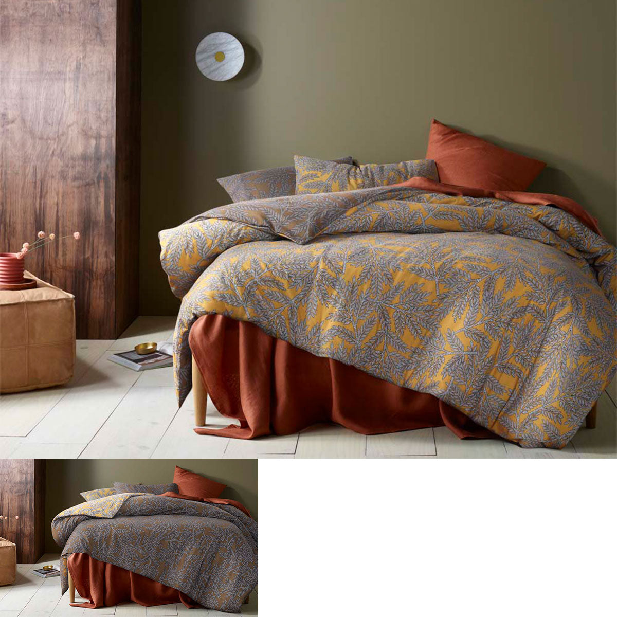 Accessorize Clove Washed Cotton Printed Reversible Quilt Cover Set King - Foliage Print, 100% Cotton - SuperSaverAU - view 1