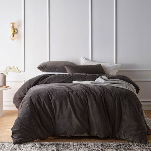 Vintage Design Homewares Cotton Velvet Quilt Cover Set Storm Grey Queen - SuperSaverAU - view 1