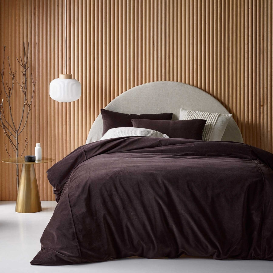 Vintage Design Homewares Cotton Velvet Quilt Cover Set Chocolate Queen - Solid Colour Design - SuperSaverAU - view 1