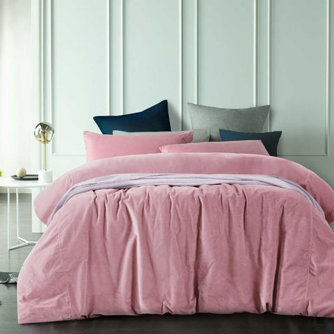 Vintage Design Homewares Cotton Velvet Quilt Cover Set Smokey Rose Super King - SuperSaverAU - view 1