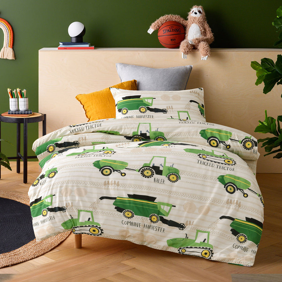Happy Kids Country Harvest Quilt Cover Set Single - Cotton Farm Design - SuperSaverAU - view 1