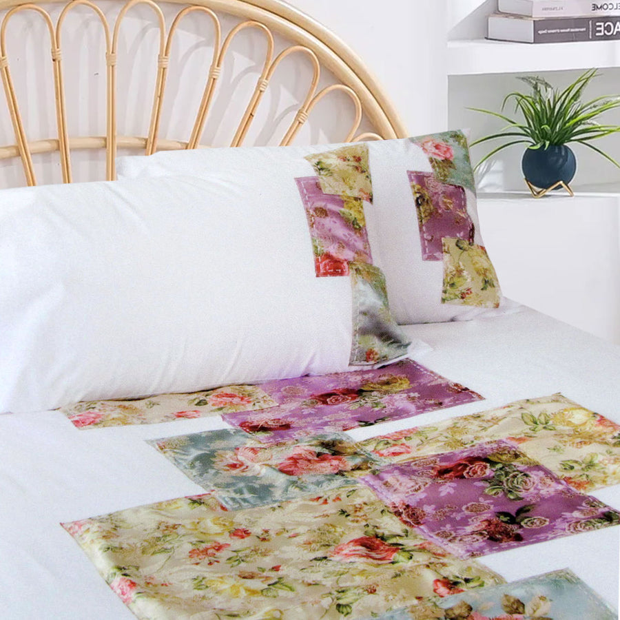 Accessorize Country Rose White Quilt Cover Set - Single, Floral Patchwork Design - SuperSaverAU - view 1