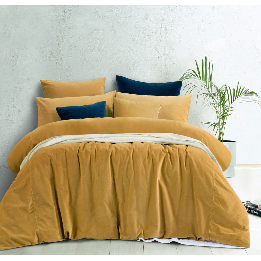 Gold Harmony Cotton Velvet Quilt Cover Set - King Size, Solid Colour Tone - SuperSaverAU - view 1
