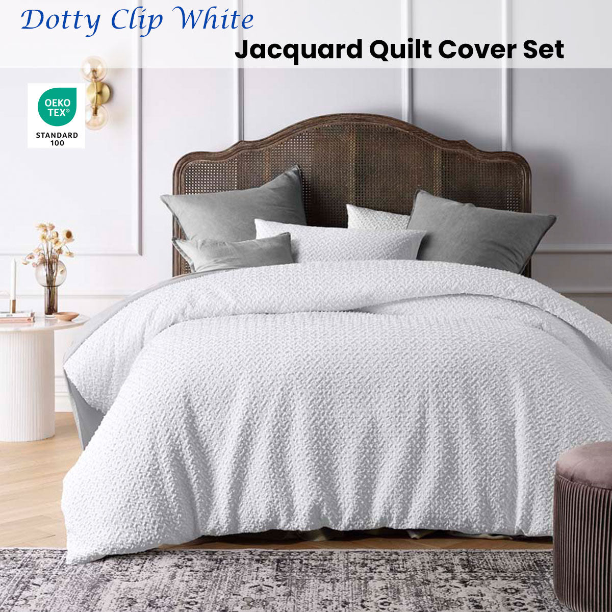 Accessorize Dotty Clip White Jacquard Quilt Cover Set King - Clipped Dot Design - SuperSaverAU - view 1