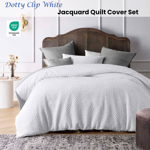 Accessorize Dotty Clip White Jacquard Quilt Cover Set King - Clipped Dot Design - SuperSaverAU - view 1