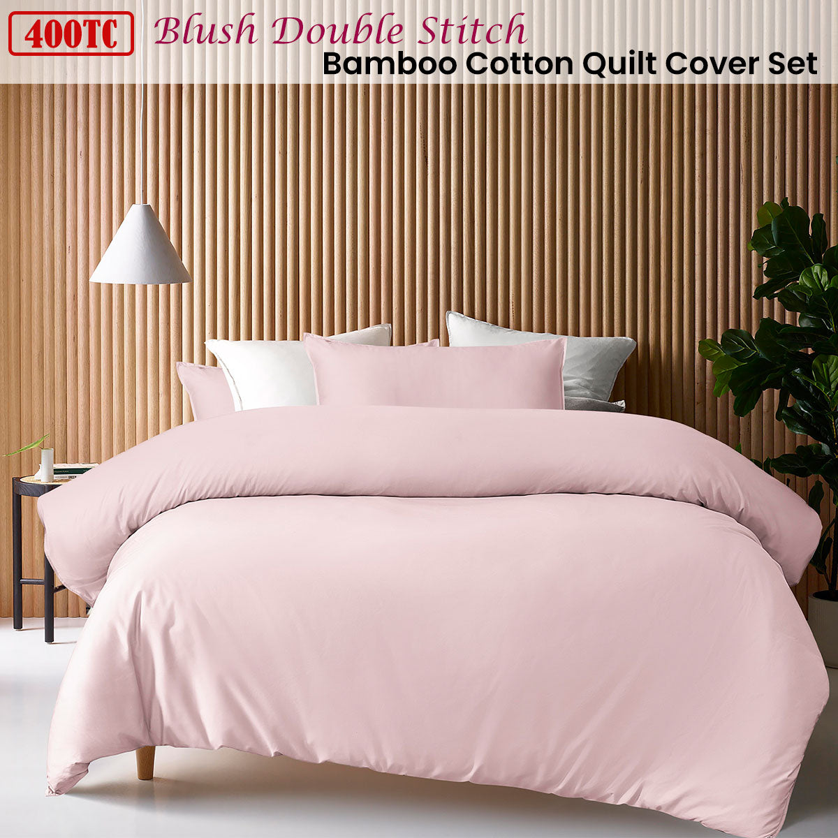 Accessorize Bamboo Cotton Double Stitch Quilt Cover Set 400TC - Blush, King
