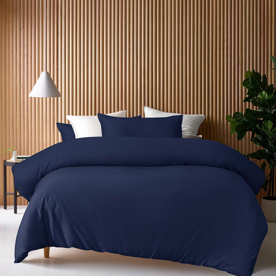 Accessorize 400TC Bamboo Cotton Quilt Cover Set – King Navy, Sateen Double Stitch