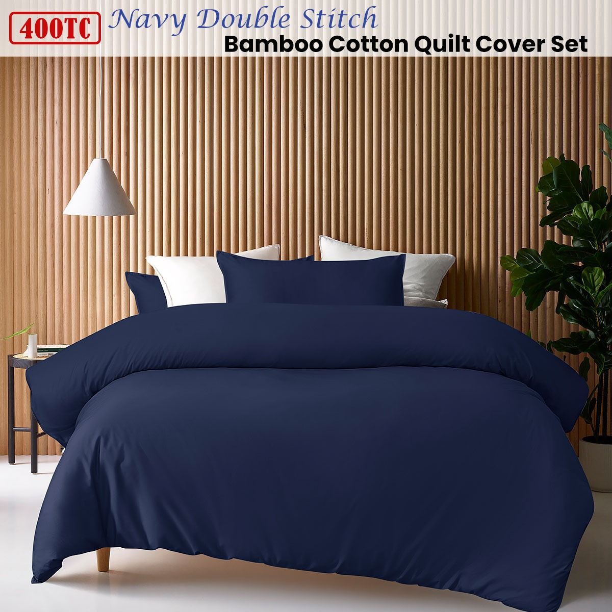 Accessorize 400TC Bamboo Cotton Quilt Cover Set – King Navy, Sateen Double Stitch