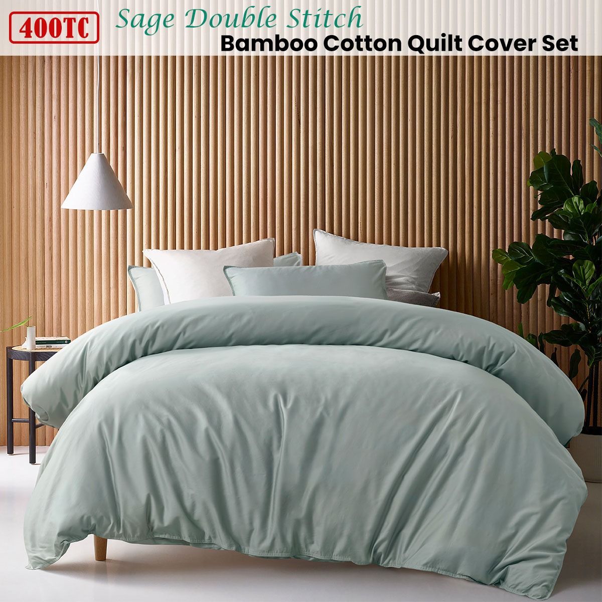 Accessorize 400TC Bamboo Cotton Quilt Cover Set – Single Sage, Sateen Double Stitch