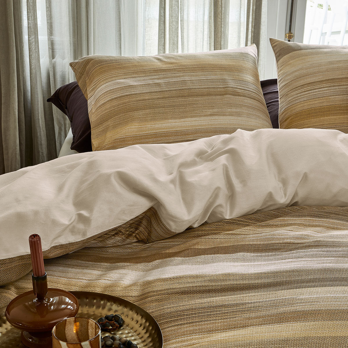 Bedding House Elie King Cotton Sateen Quilt Cover Set - Natural Stripes - SuperSaverAU - view 3