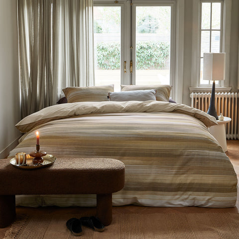 Bedding House Elie Queen Cotton Sateen Quilt Cover Set - Natural Stripes - SuperSaverAU - view 1