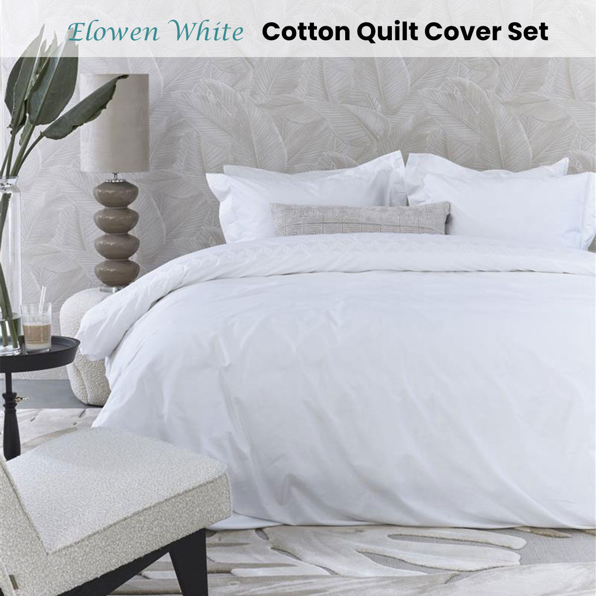 Riviera Maison Elowen White Cotton Quilt Cover Set Queen - Embroidered Design - SuperSaverAU - view 1