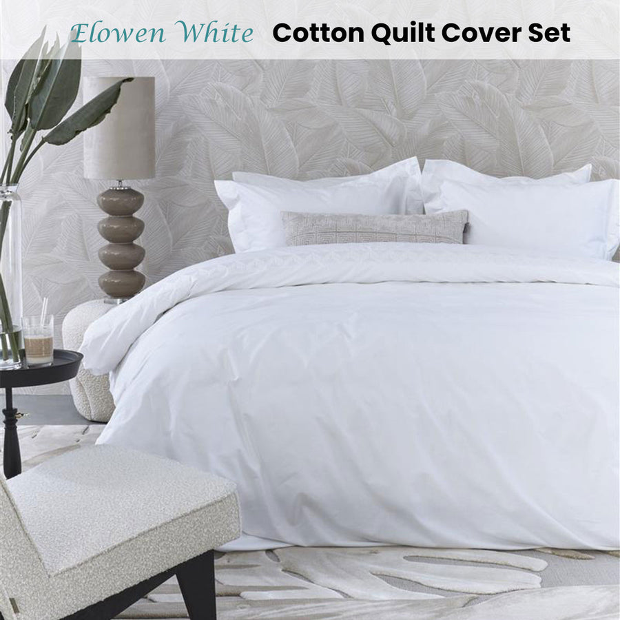 Riviera Maison Elowen White Cotton Quilt Cover Set Queen - Embroidered Design - SuperSaverAU - view 1