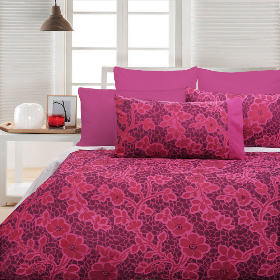 Accessorize Emma Pink Quilt Cover Set - Queen, Jacquard Motif, Soft Feel, Machine Washable - SuperSaverAU - view 1