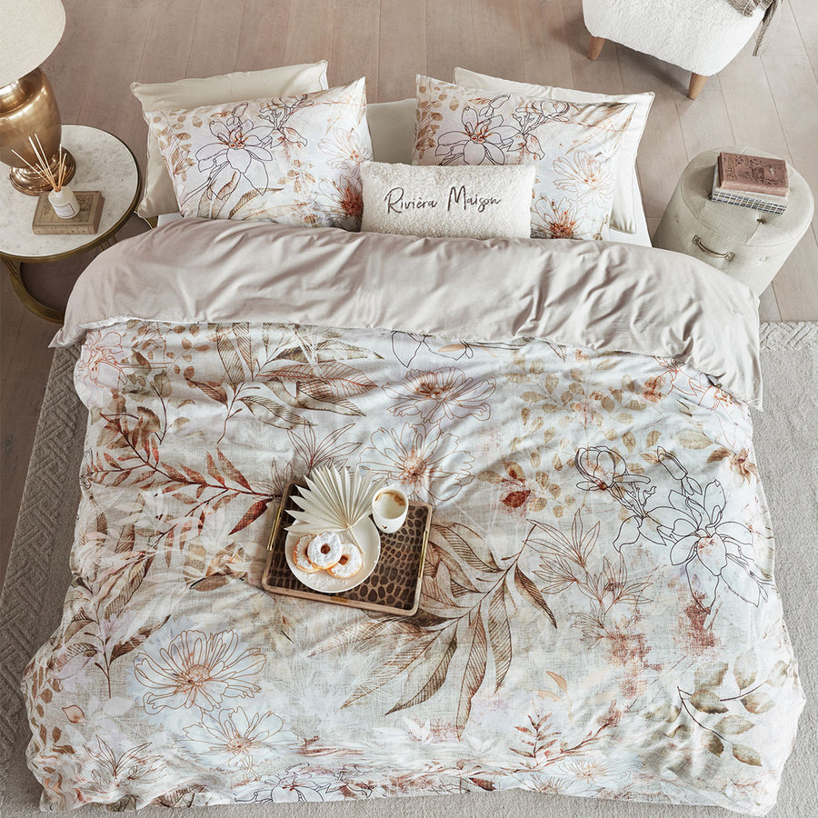 Riviera Maison Everlasting Natural Cotton Quilt Cover Set Queen - Leaves/Flowers Print, 144 TC - SuperSaverAU - view 1