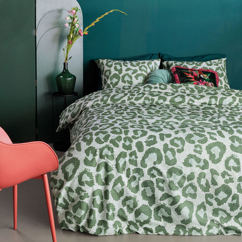 Bedding House Fabrice Green Panther Print Cotton Quilt Cover Set King - SuperSaverAU - view 1