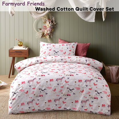 Happy Kids Farmyard Friends Quilt Cover Set Double - Cotton Animal Design