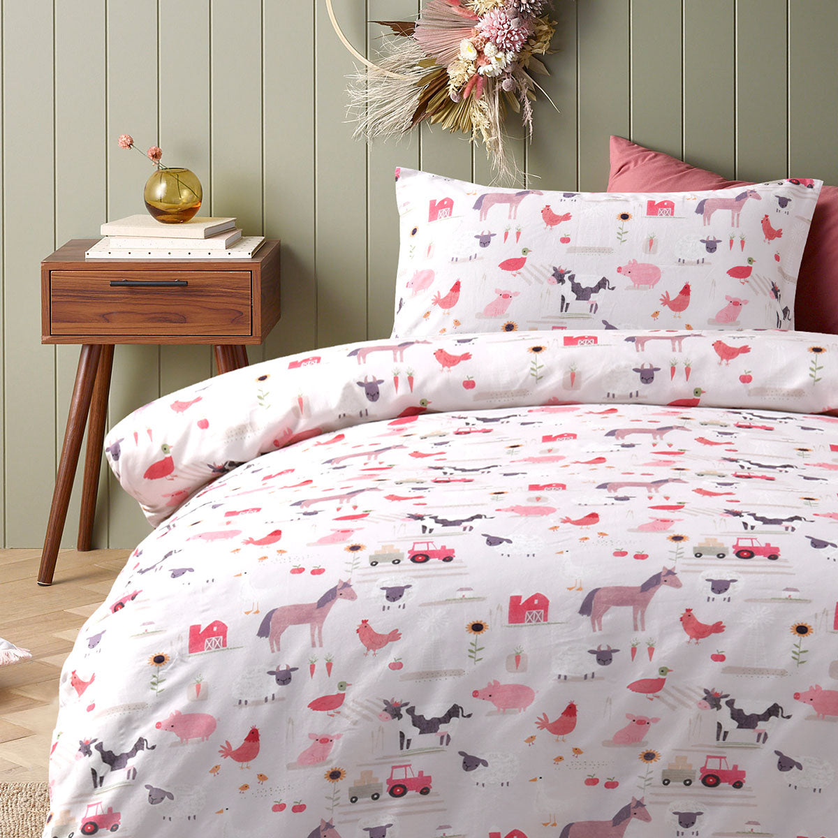 Happy Kids Farmyard Friends Quilt Cover Set Single - Cotton Animal Design - SuperSaverAU - view 3
