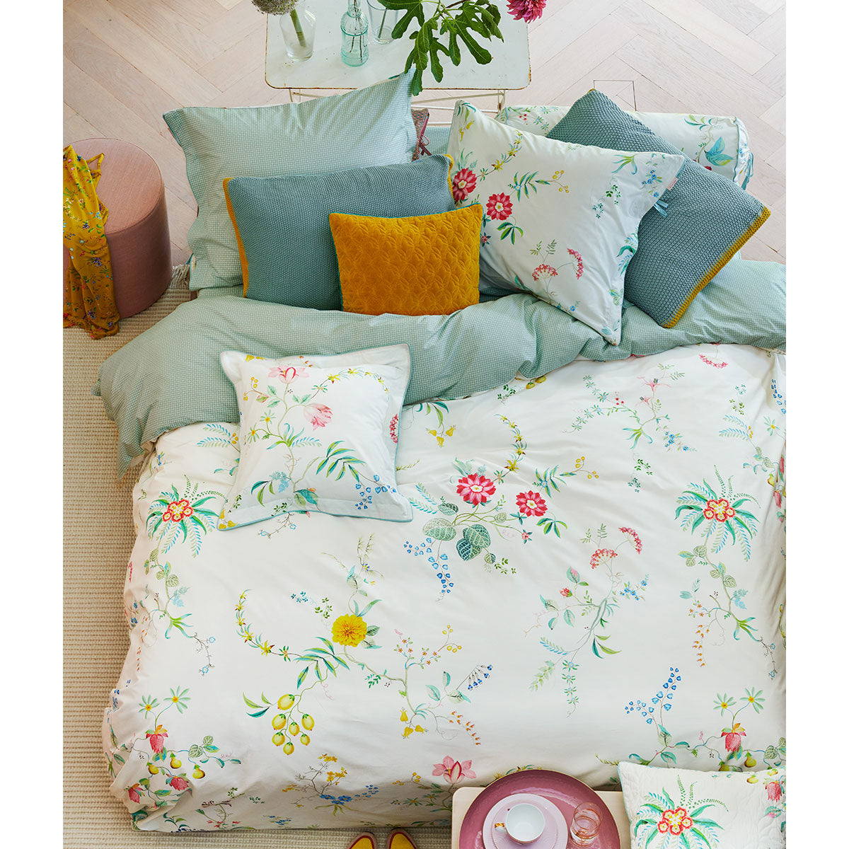 PIP Studio Fleur Grandeur White Cotton Quilt Cover Set King - Floral Print, 100% Cotton - SuperSaverAU - view 1