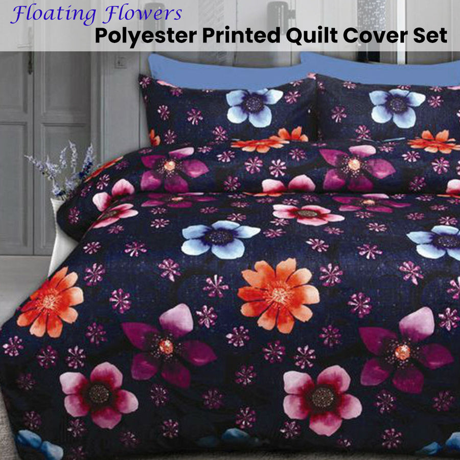 Big Sleep Floating Flowers Quilt Cover Set Single - Floral Print Microfiber - SuperSaverAU - view 1