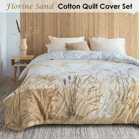 Bedding House Florine Sand Cotton Quilt Cover Set Queen - Meadow Landscape Print - SuperSaverAU - view 1