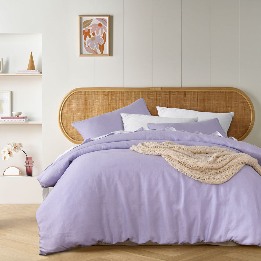 Vintage Design Homewares Lilac French Linen Quilt Cover Set Super King - 100% Linen - SuperSaverAU - view 1