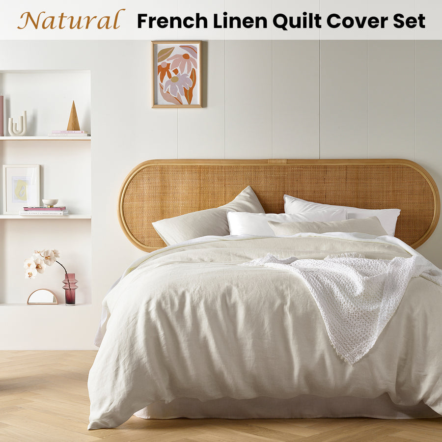 Vintage Design Homewares Natural French Linen Quilt Cover Set Single - Breathable, Machine Washable - SuperSaverAU - view 1