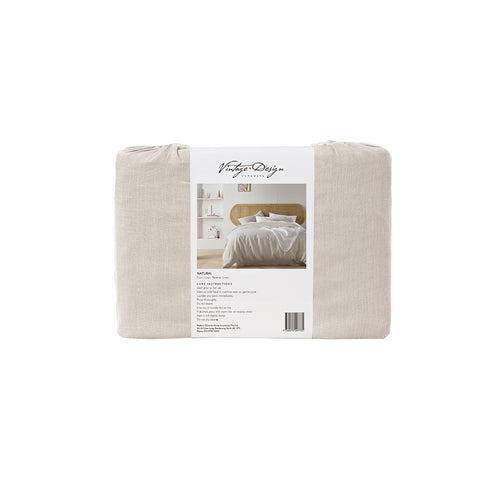 Vintage Design Homewares Natural French Linen Quilt Cover Set Super King - 100% Linen, Breathable, Machine Washable - SuperSaverAU - view 1