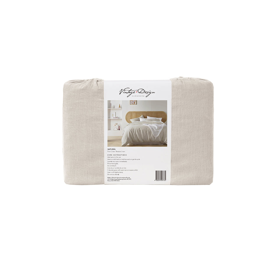 Vintage Design Homewares Natural French Linen Quilt Cover Set Super King - 100% Linen, Breathable, Machine Washable - SuperSaverAU - view 1