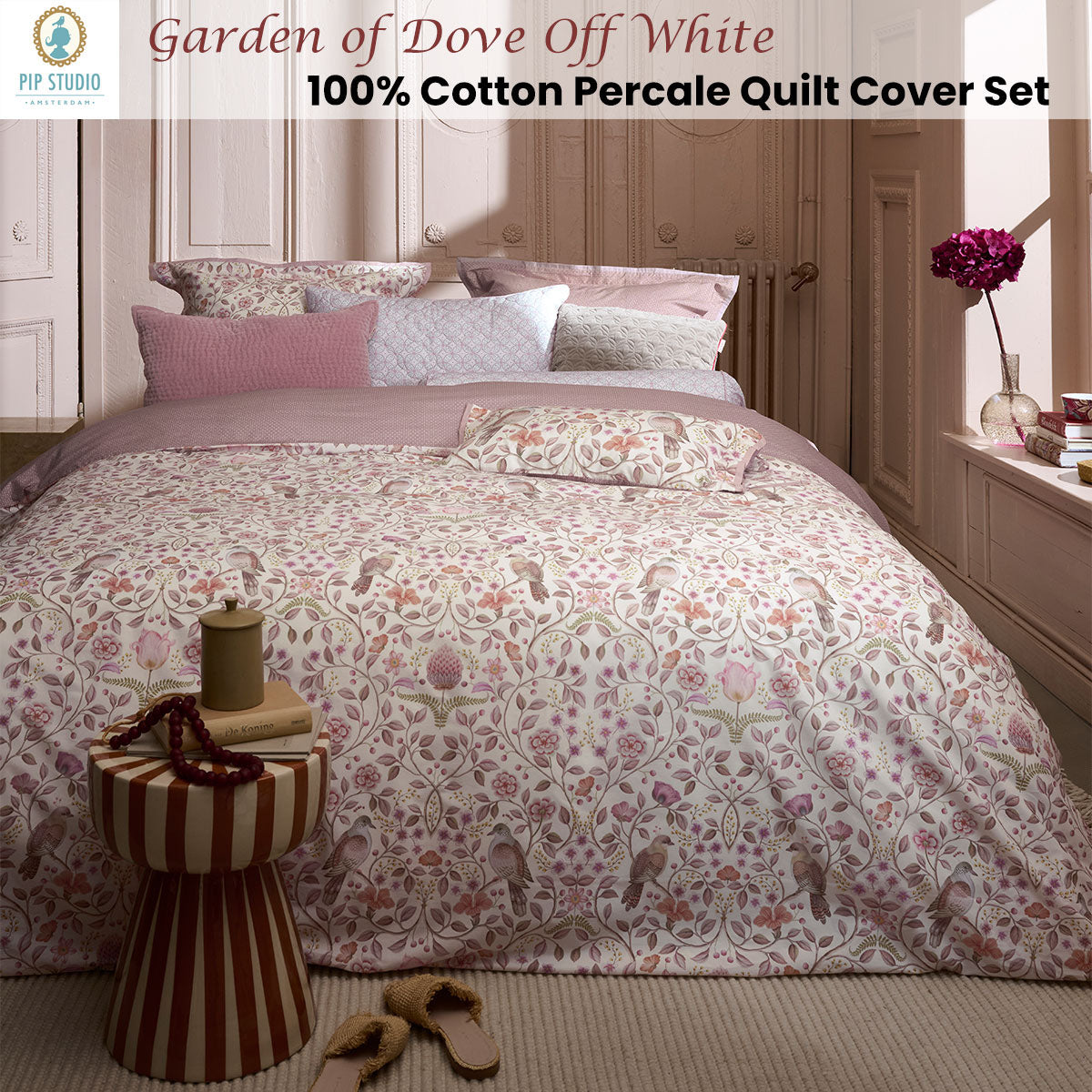 Pip Studio Off White Cotton Quilt Cover Set King - Floral Design - SuperSaverAU - view 2